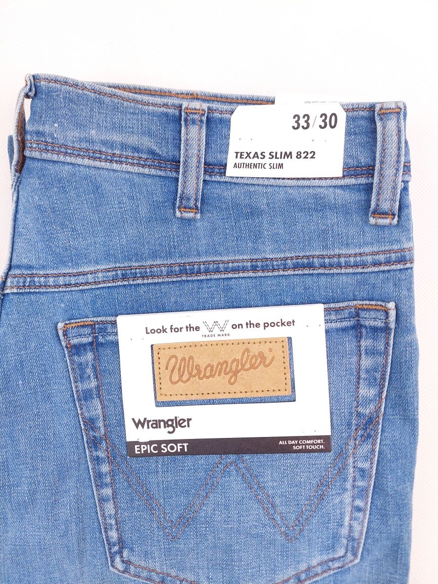 Nowe Wrangler Texas Slim 33/30 jasne porządny Jeans spodnie męskie