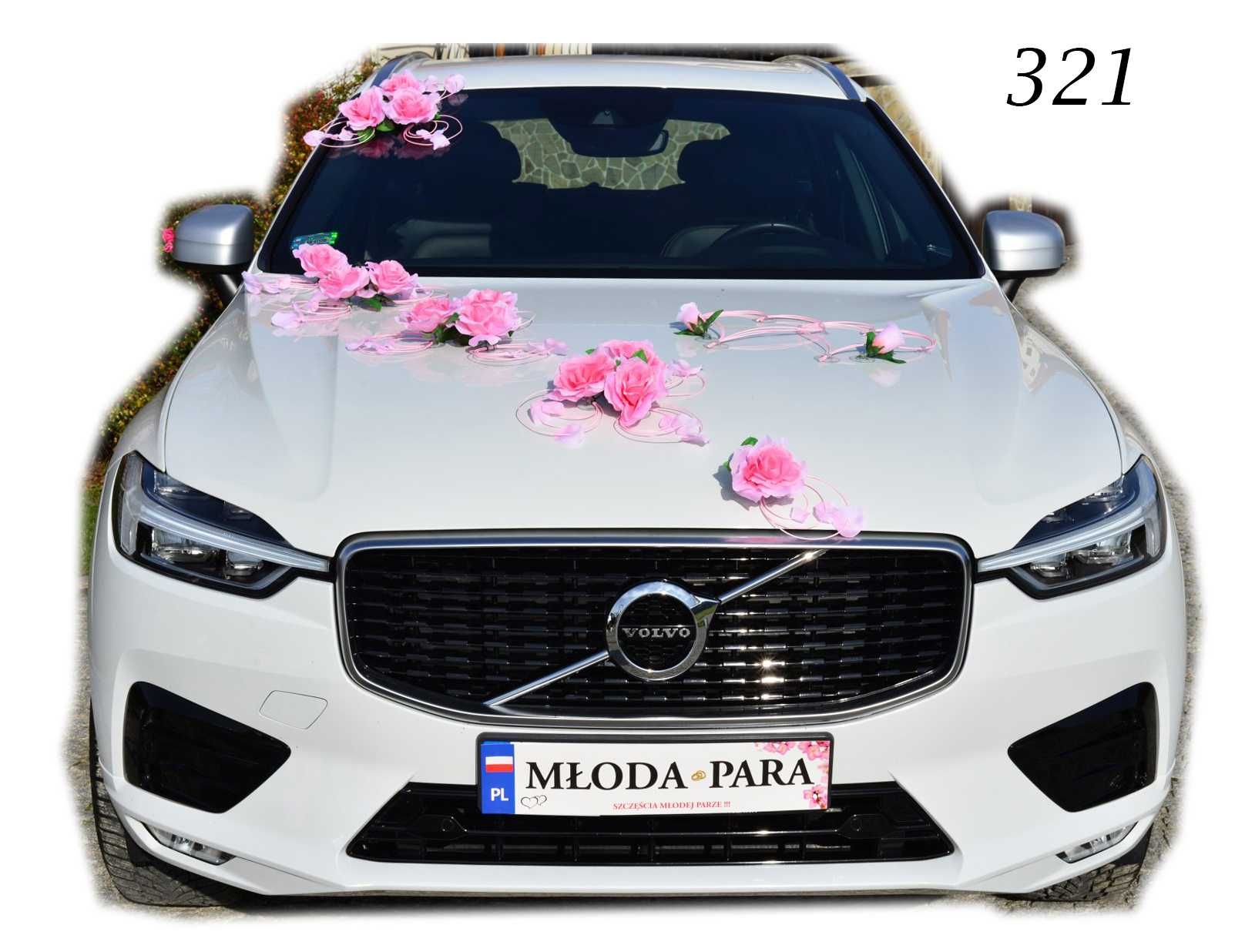 ELEGANCKA dekoracja na auto samochód do ślubu na PRZYSSAWCE 321