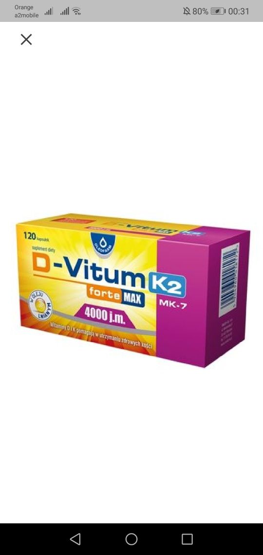 Suplement diety.D-Vitum Forte Max 4000 j.m.K2,MK7. 120 kapsułek.