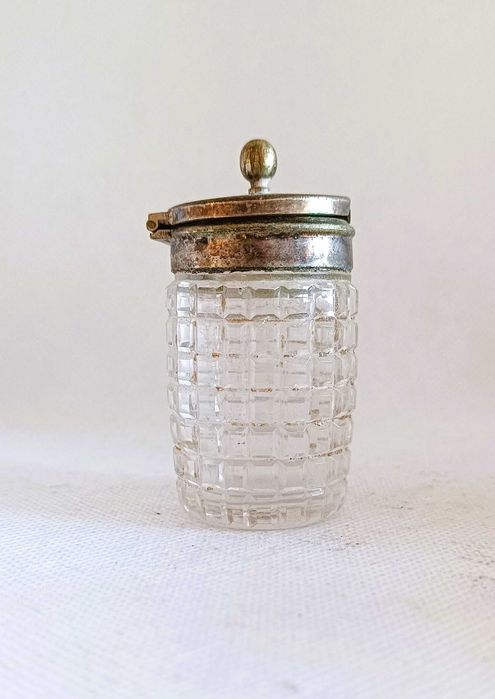 Musztardniczka kryształowe szkło posrebrzane okucie