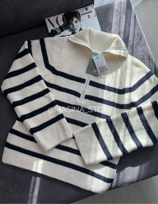 Светр новий жіночий H&M білий оригінал у смужку XS на блискавці