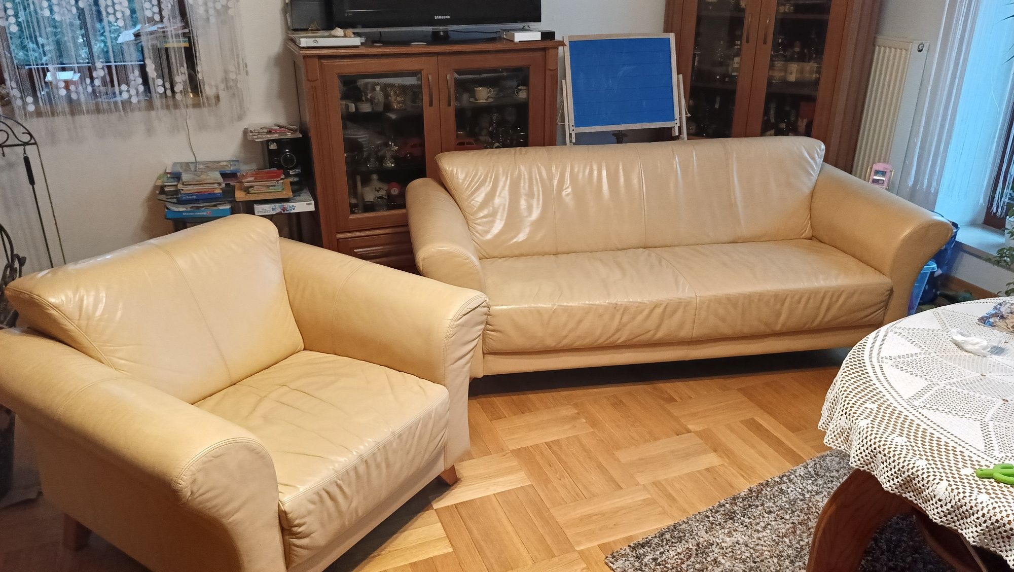 Zestaw wypoczynkowy skórzany sofa fotel kanapa