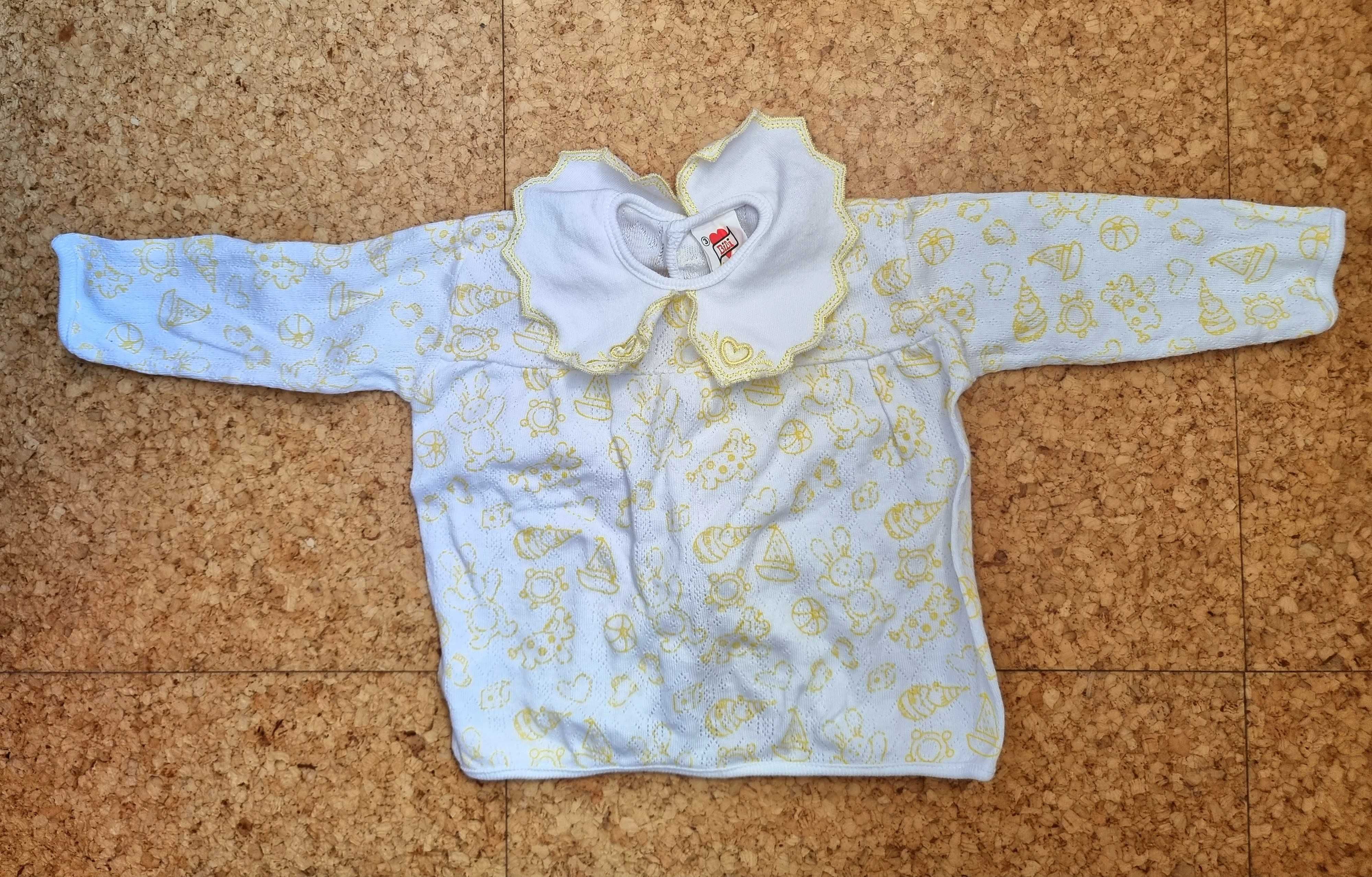 Conjunto com padrão branco e amarelo Bibi, 3 meses