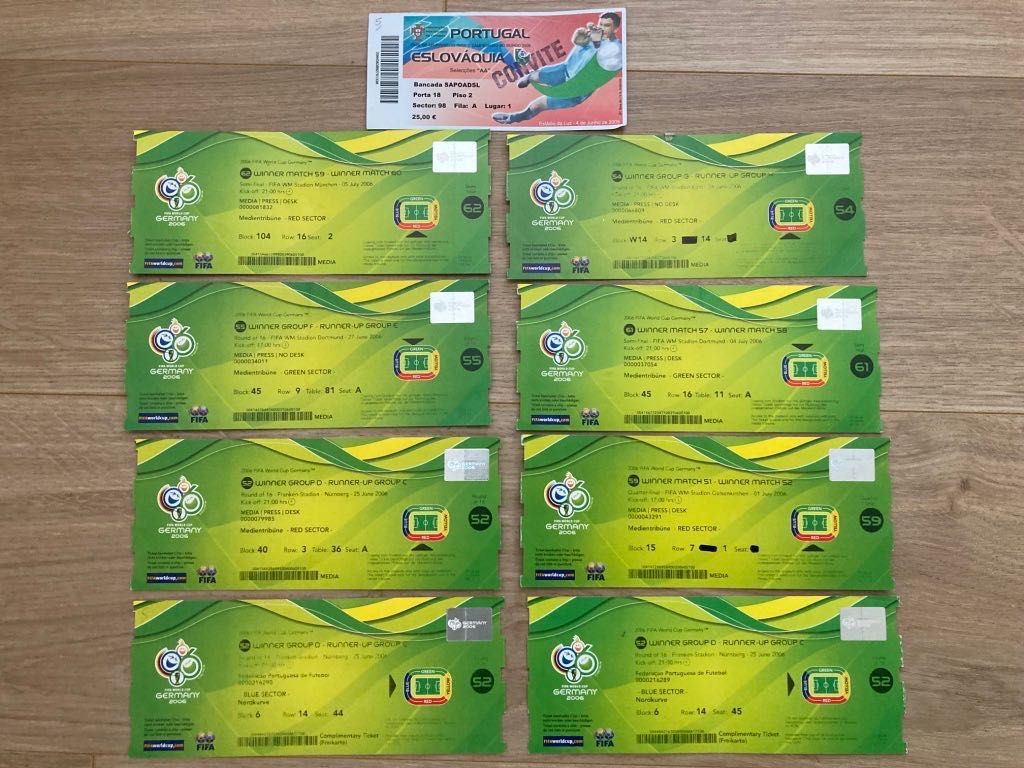 9 bilhetes originais campeonato do mundo de futebol 2006 Portugal