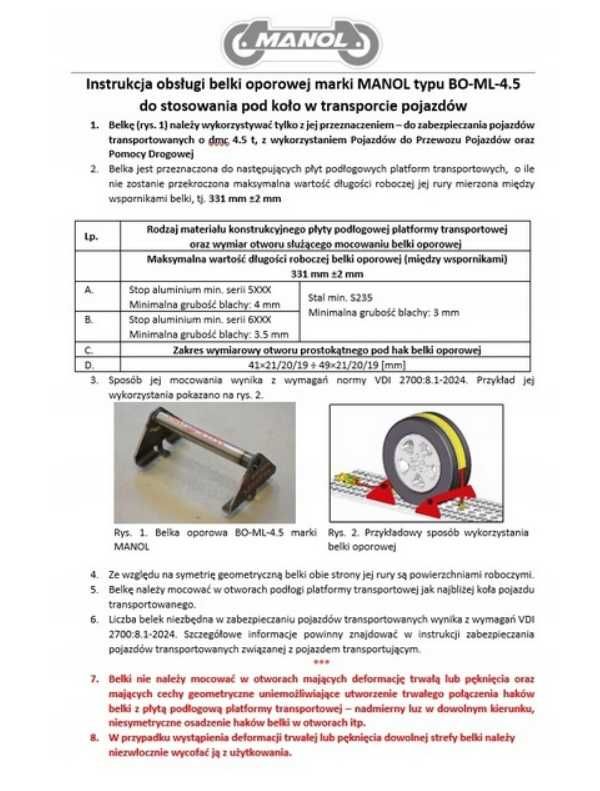 Uniwersalny Czerwony Stoper Pod Koło Pojazd do 4500dmc VDI 2700 8.1