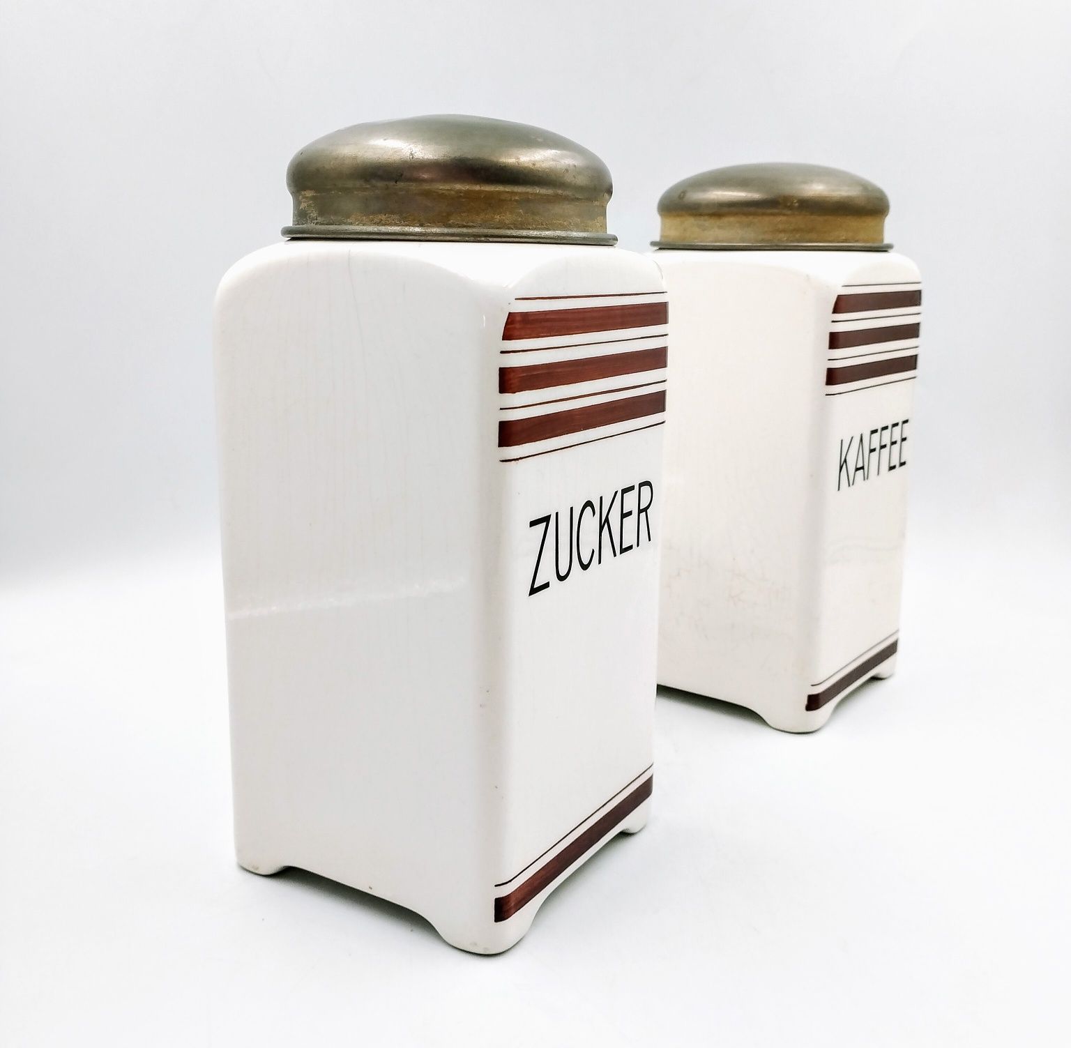 Dwa ceramiczne pojemniki pojemnik kawa cukier kuchenne przedwojenne