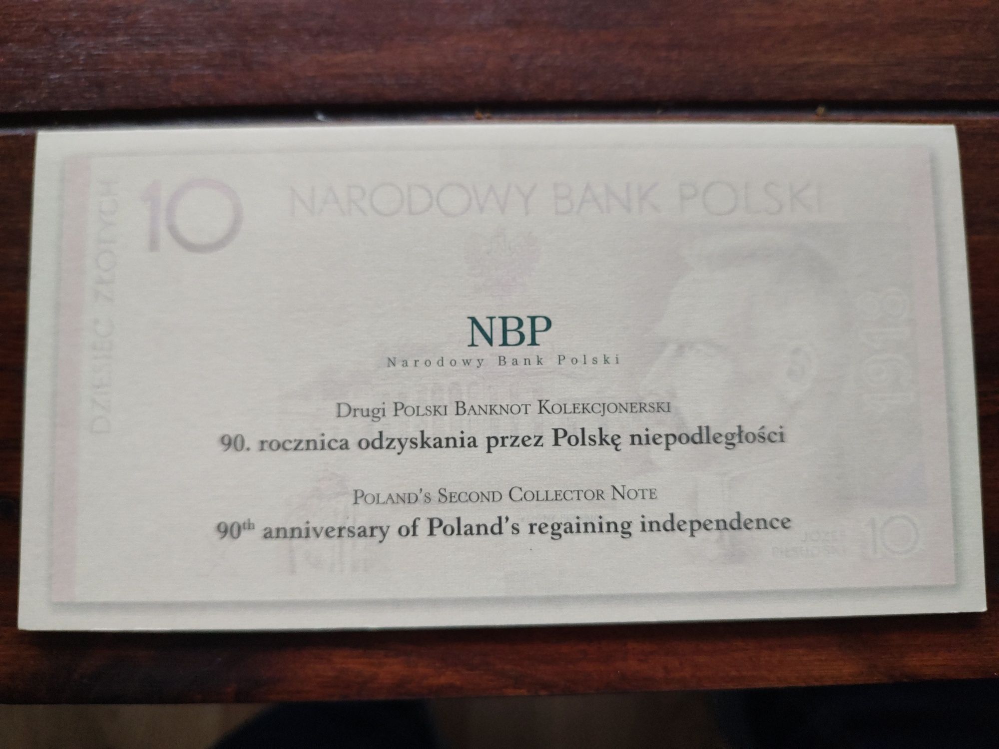 Banknot kolekcjonerski 90 rocznica niepodległości - 10 zł