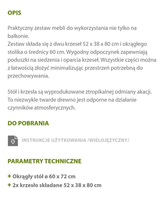 Zestaw ogrodowy krzesła i stolik