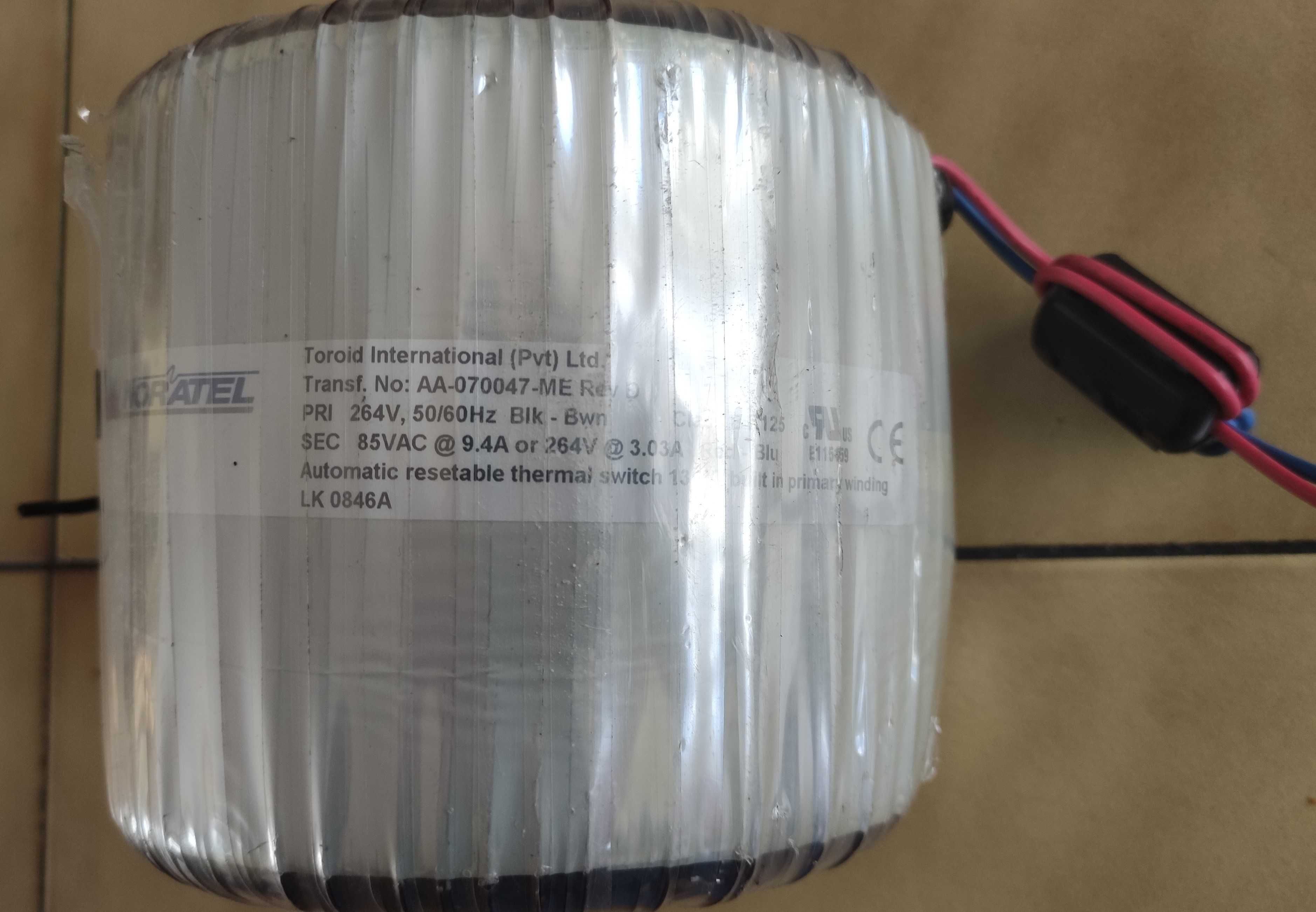 Transformator TOROID Noratel typu AA070047-ME, 264V 50/60Hz ok. 800VA