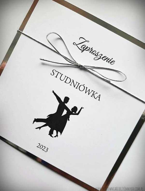 Proste zaproszenia na studniówkę na złotym lub srebrnym papierze