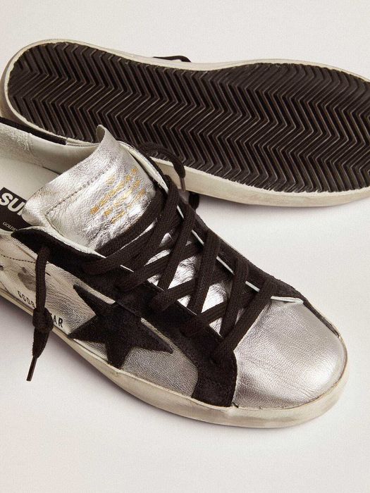Кеди Golden Goose Super-Star in Silver Leather with Contrasting Insert