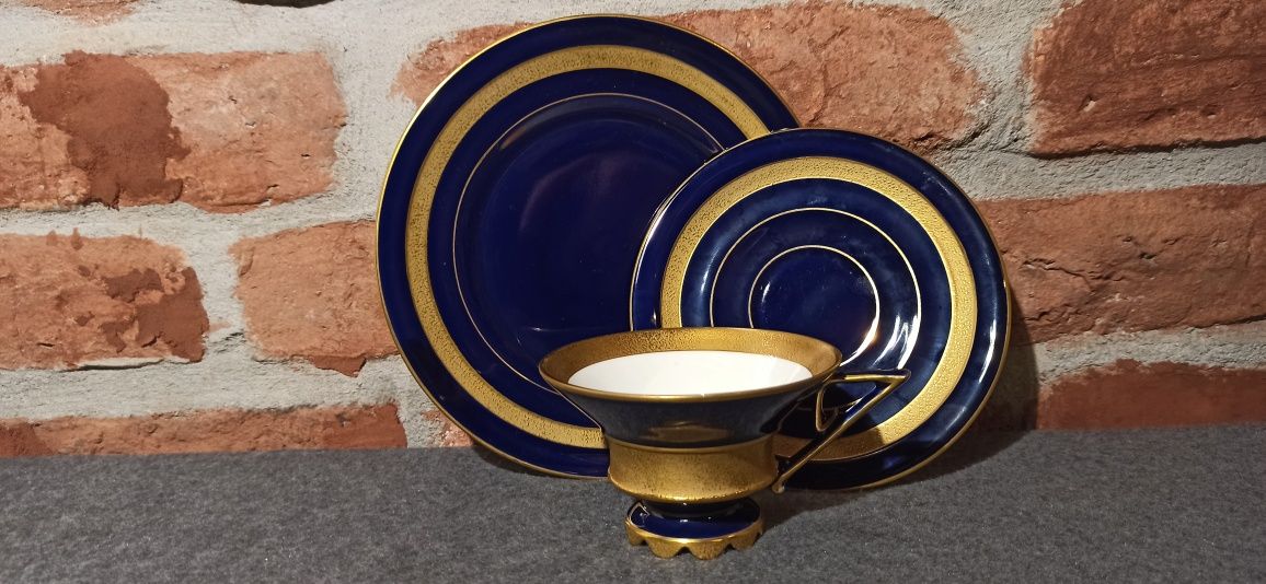 Porcelana TURYNGIA TRIO ILMENAU Echt Kobalt Brabanckie Złoto