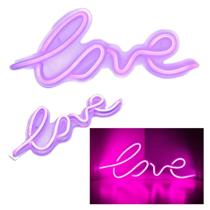 Neon Różowy LOVE Świecący Napis USB Stojący Wiszący