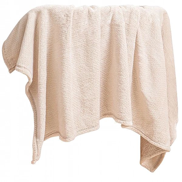 Koc Mikrofibra Pluszowy Drobna Kratka Pled Willy 70x150 Beżowy