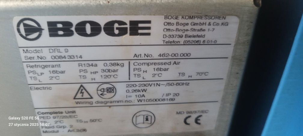 Kompresor śrubowy Boge C 9D  sprężarka osuszacz 7.5kW