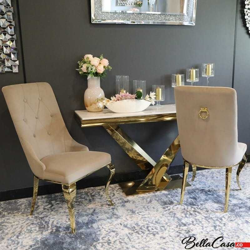 Krzesło glamour Antonio Gold z kołatką pikowane guzikami