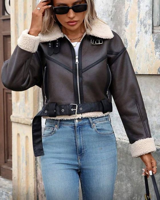 Жіноча укорочена дублянка шоколад