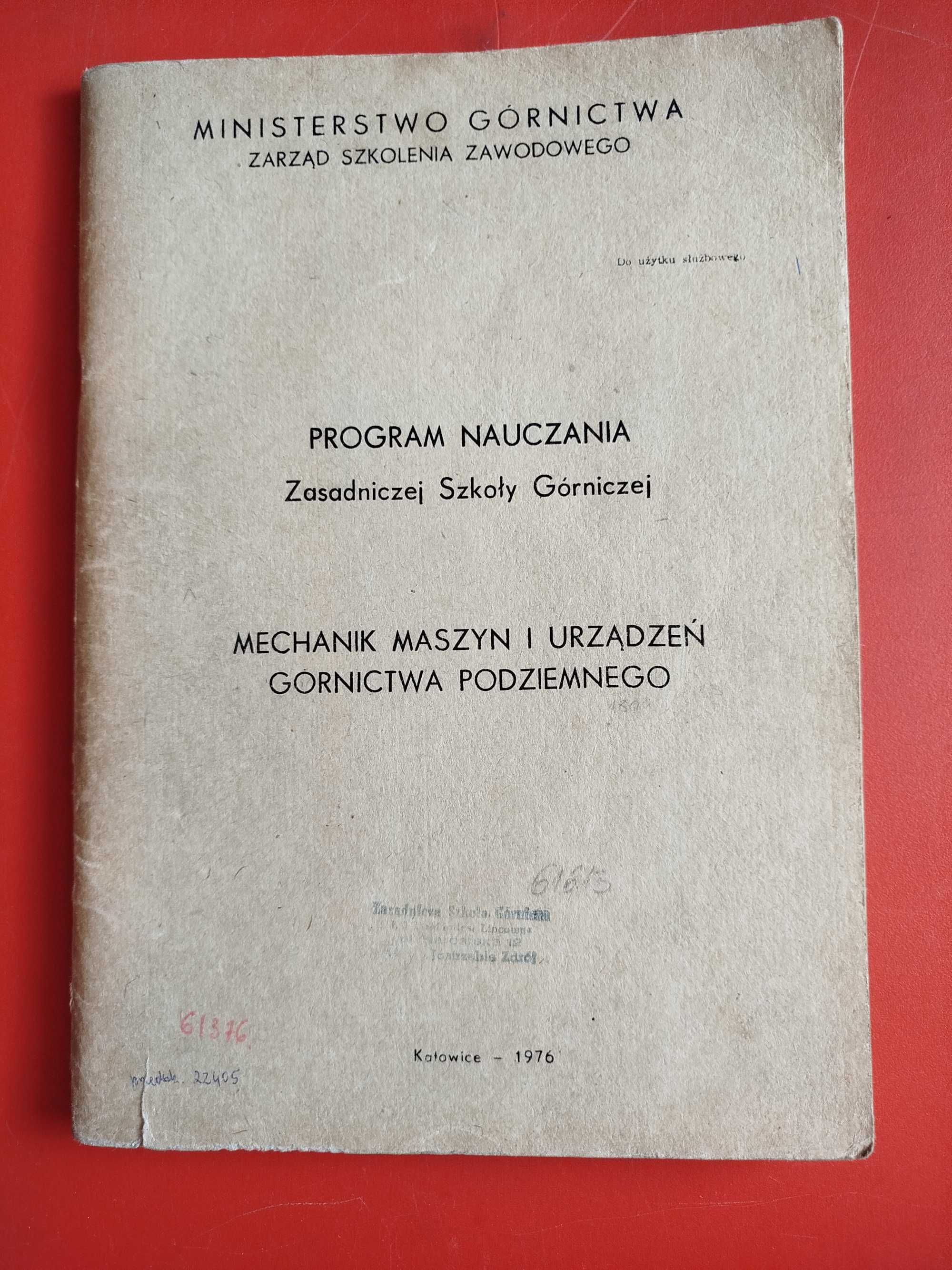 Program nauczania, Mechanik maszyn i urządzeń górnictwa podziemnego