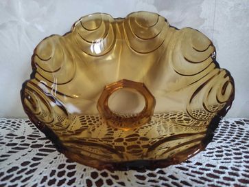 Szkło Bohemian Josef Inwald Amber Pressed Glass Bowl Art Deco 1930
