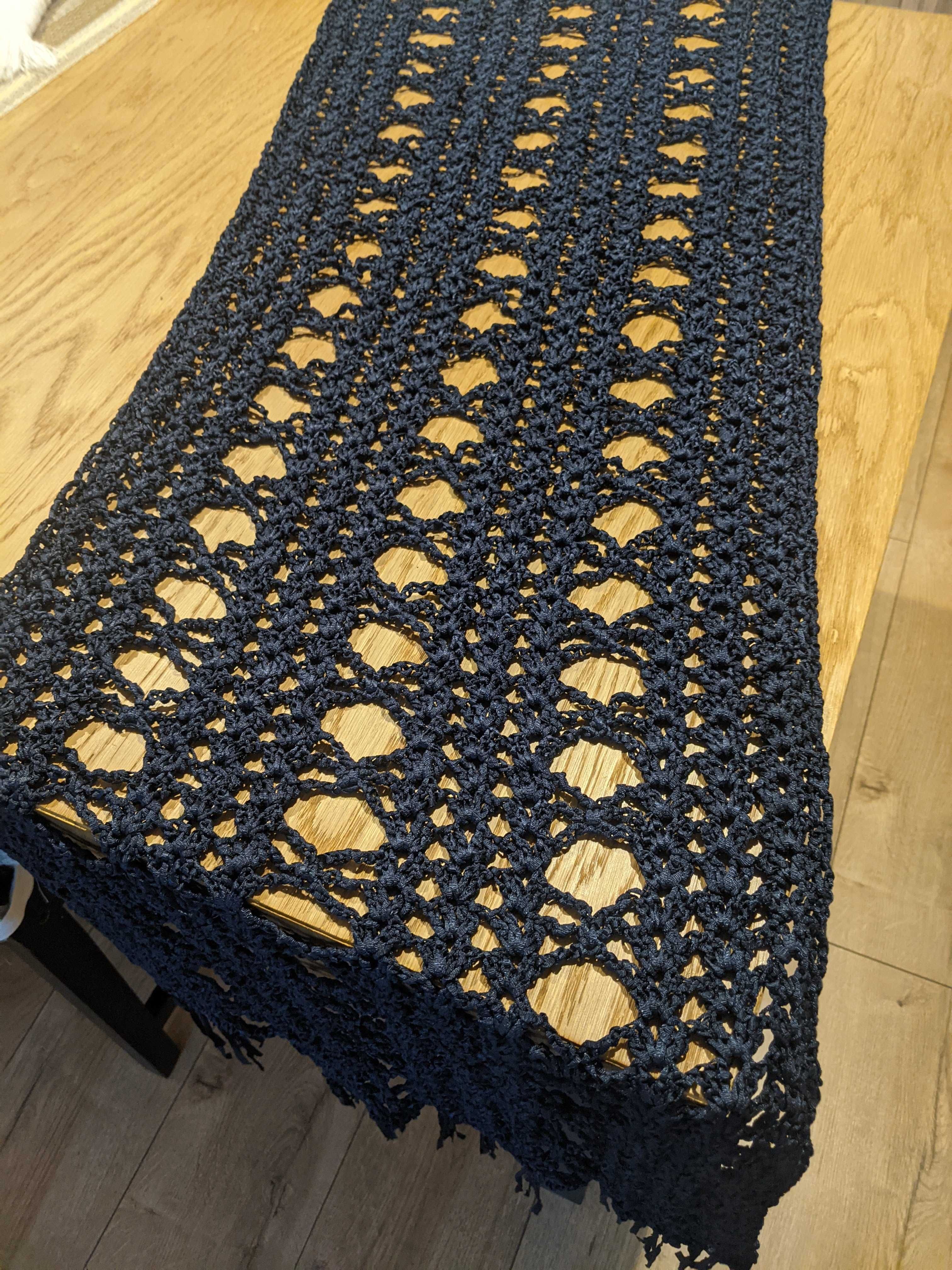 Komplet 2szt bieżniki obrus rękodzieło cacko chwosty granat 165x42