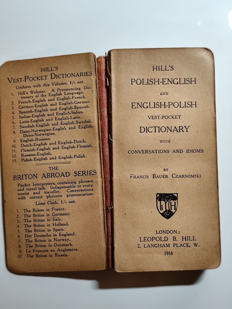 Hill's Vest-Pocket Polish-English English-Polish Dictionary wyd. 1916