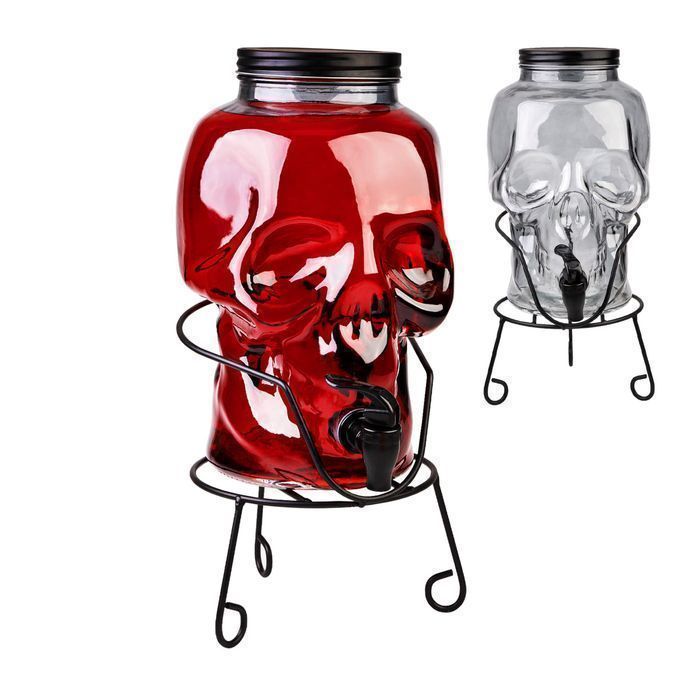 Słój szklany 5L - CZASZKA CIEMNA + stojak + kranik plastikowy