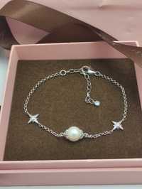 Bransoletka srebrna 925 z perłą naturalną i cyrkoniami