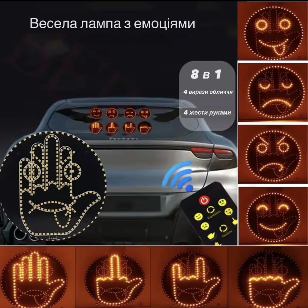 Лампа-емодзі з пультом 8в1 | Емоції + жести | Для авто