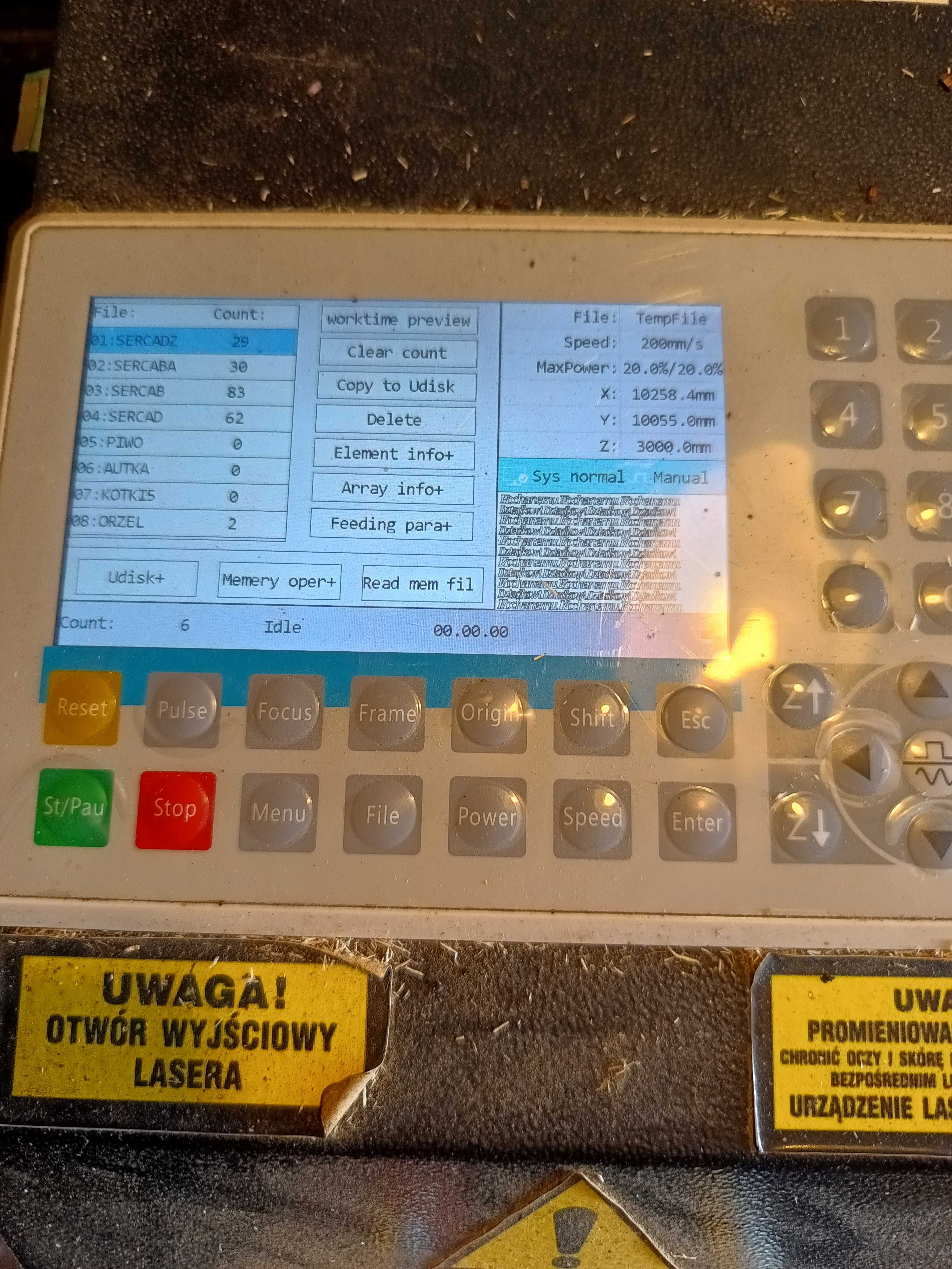 Ploter laserowy CO2 100 W o polu roboczym 50x70 cm