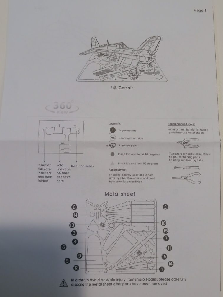 Puzzle 3D metal avião