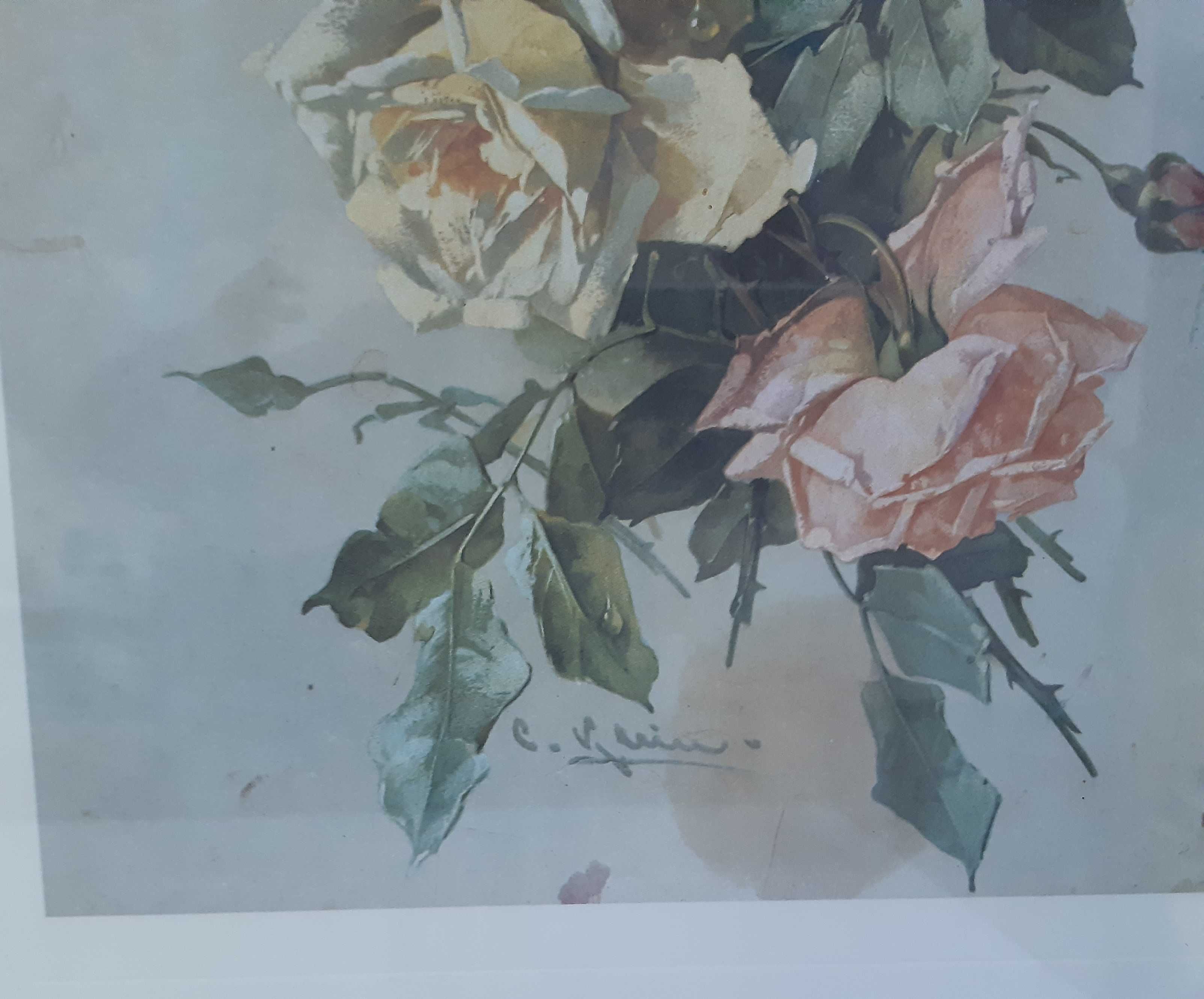 Retro Antigo 2 Quadros 34,5x42,5cm Gravuras Rosas