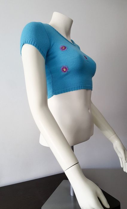 Crop Top em Malha de Linha com Bordados made in Italy