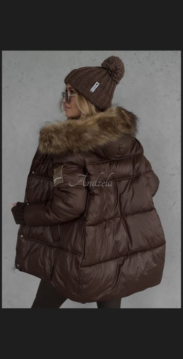 Kurtka zimowa bardzo ciepła brąz czekolada