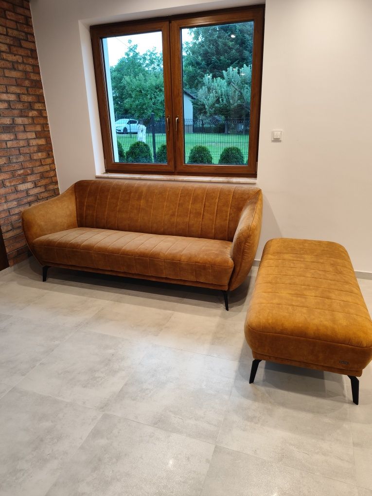 Flori Canvani Piękna stylowa Sofa 3 osobowa + hoker pufa