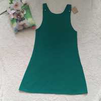 True vintage sukienka M 38 zielona złote guziki handmade nowa wełna ok