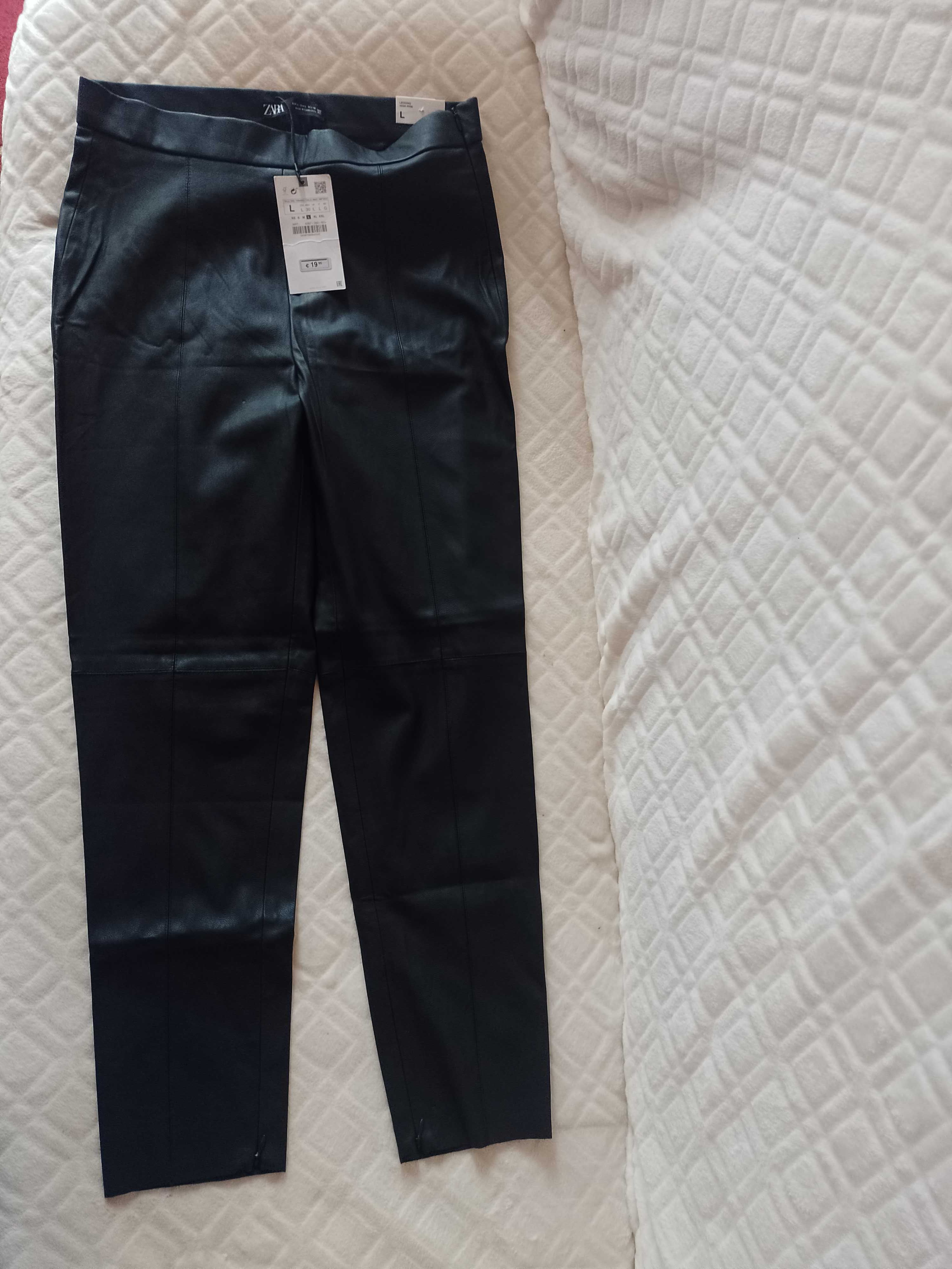 (40/L) ZARA/ Skórzane Legginsy z Madrytu, rurki, NOWE