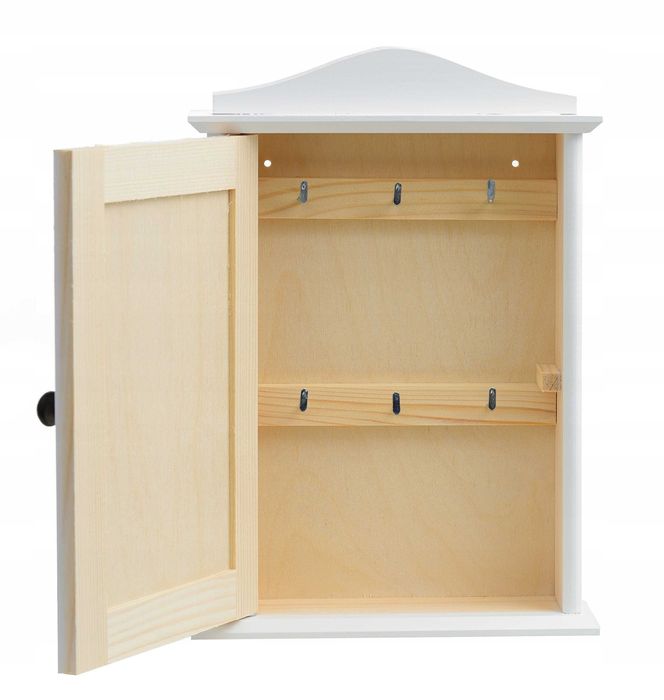 Drewniana Szafka na Klucze – Biała Skrzynka z Półką