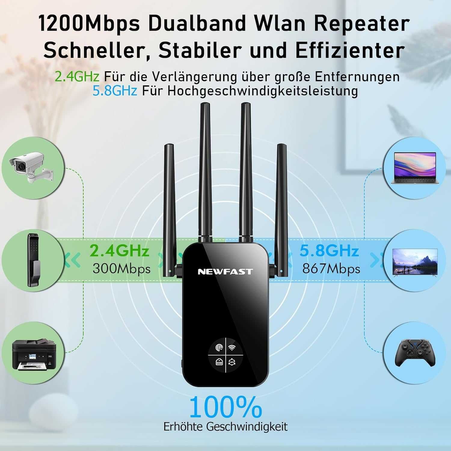 Wzmacniacz sygnału Wi-Fi NEWFAST NF-RE523 LSD 1200Mbps 4 anteny