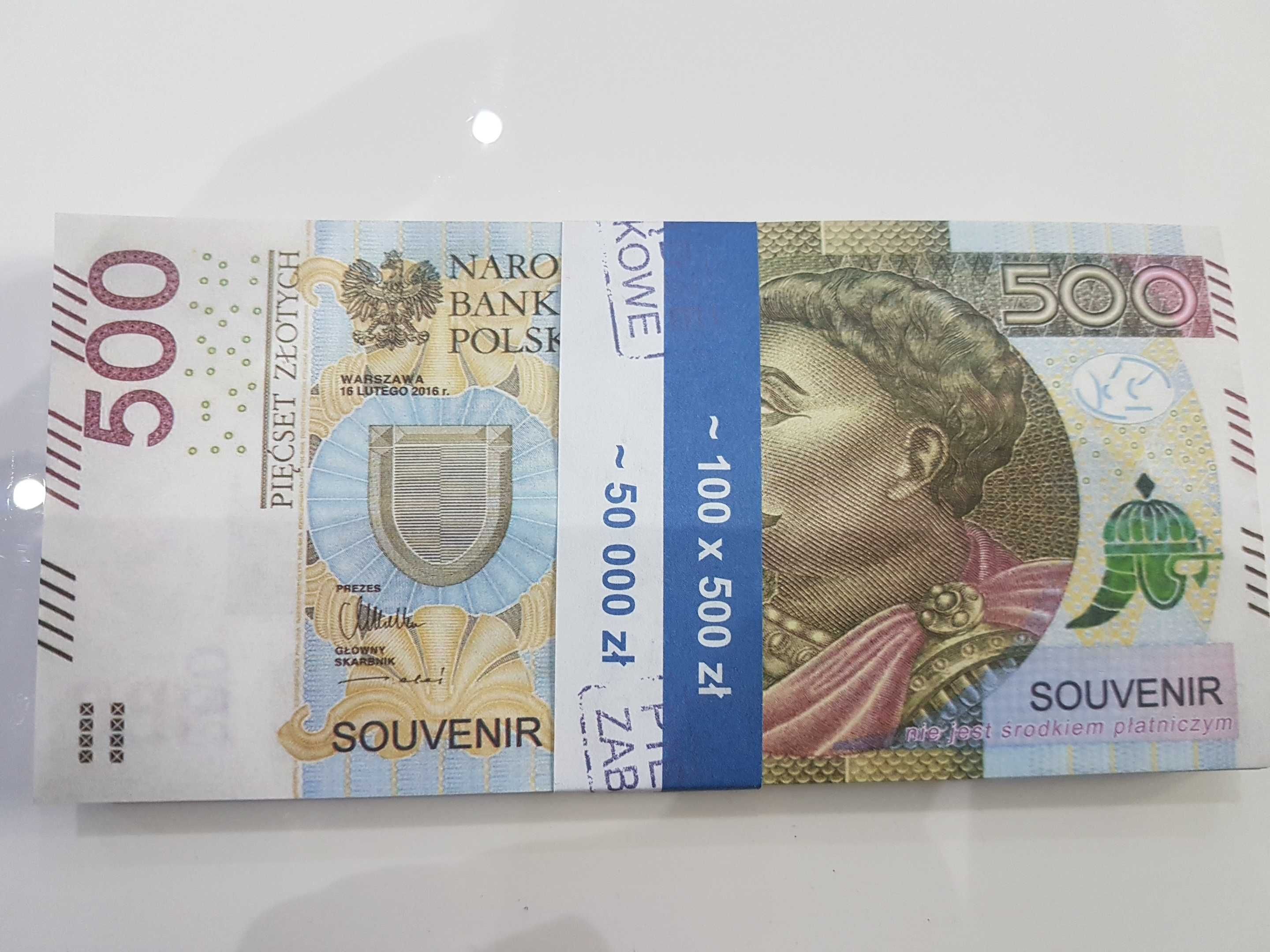 500 złotych banknoty do zabawy i nauki plik 100sztuk NOTES