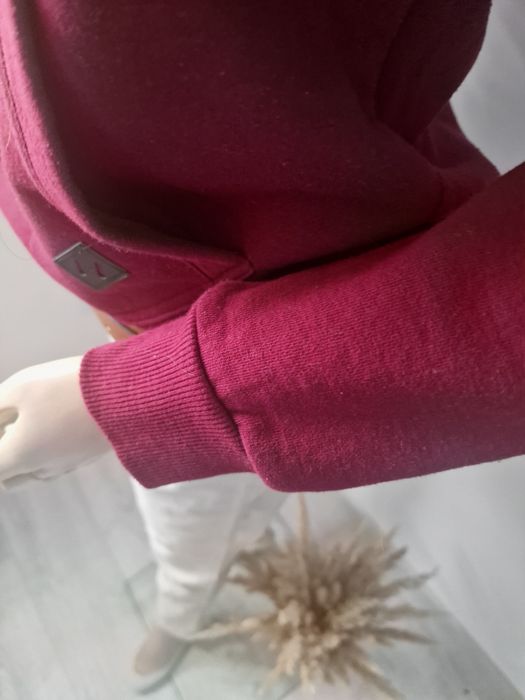 Bordowa bluza zakładana przez głowę z podwójnym kapturem Basic S M