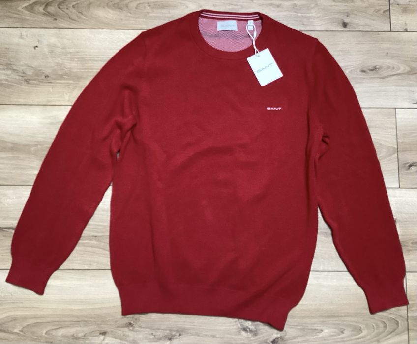 GANT – Sweter męski Cotton Pique C-Neck, czerwony, roz. L