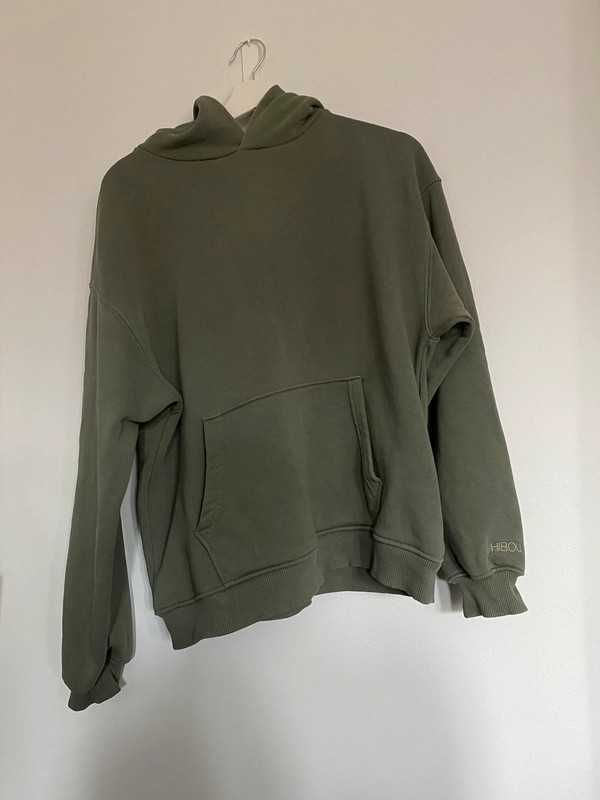 Hibou bluza z kapturem oversize oliwkowa khaki bawełna