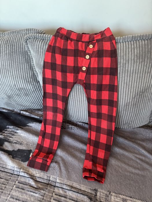 Spodnie baggy chłopiec 116/122 czerwone krata