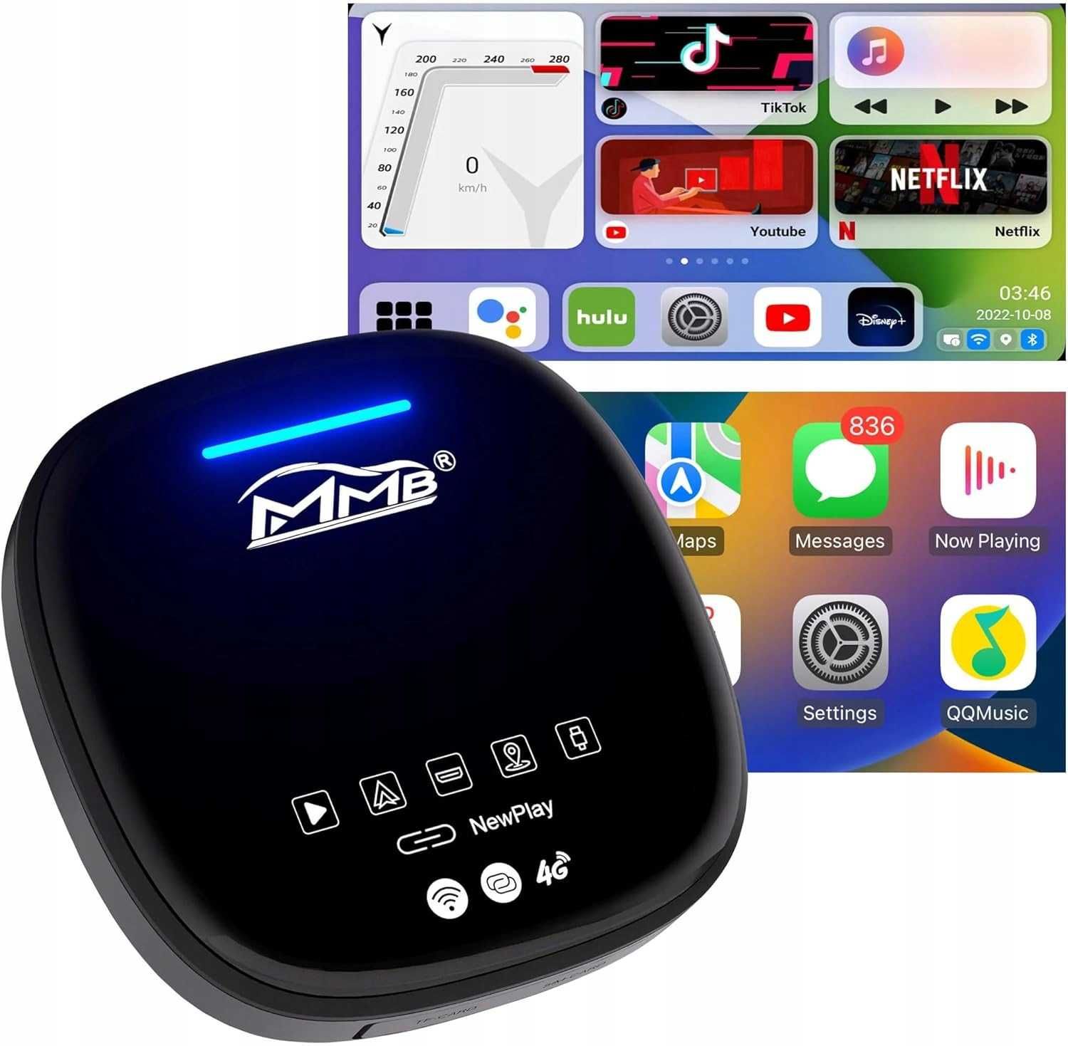 MMB MAX Wireless CarPlay Android Auto Adapter Multimedialny