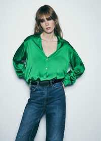 Зеленая сатиновая рубашка H&M