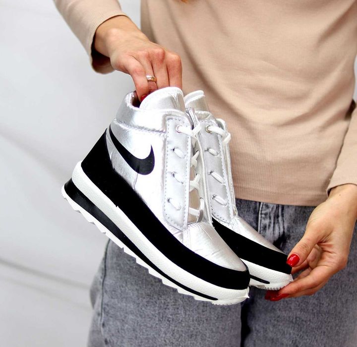 Ботинки дутики черные nike зимние кроссовки сапоги женские подросток