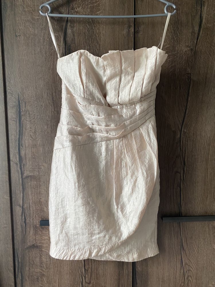 zlota sukienka h&m na wesele z zakladkami drapowana mini gorsetowa