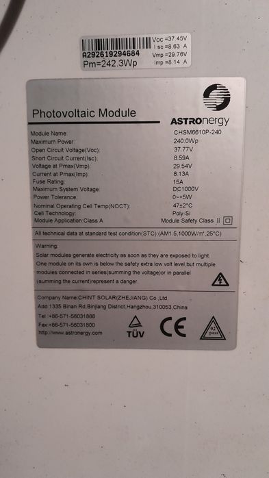 Panel fotowoltaiczny używany 240 W