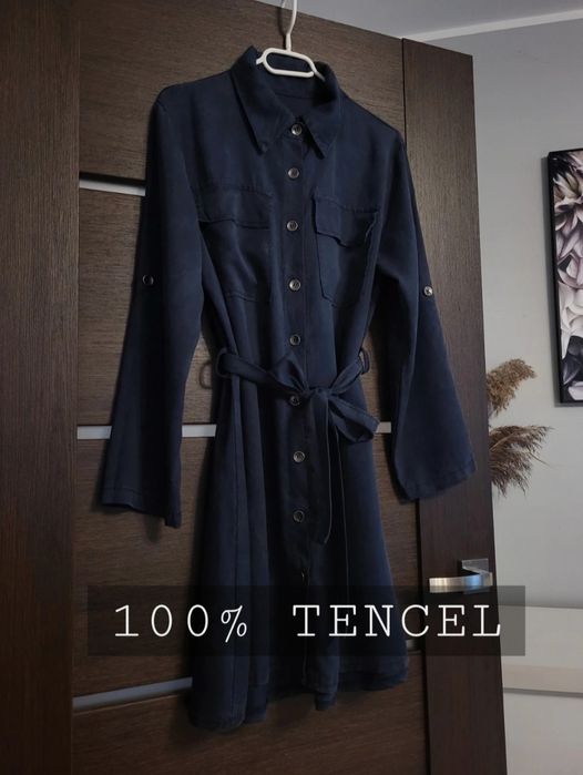 Granatowa sukienka szmizjerka shirt dress tencel premium rozmiar M/L