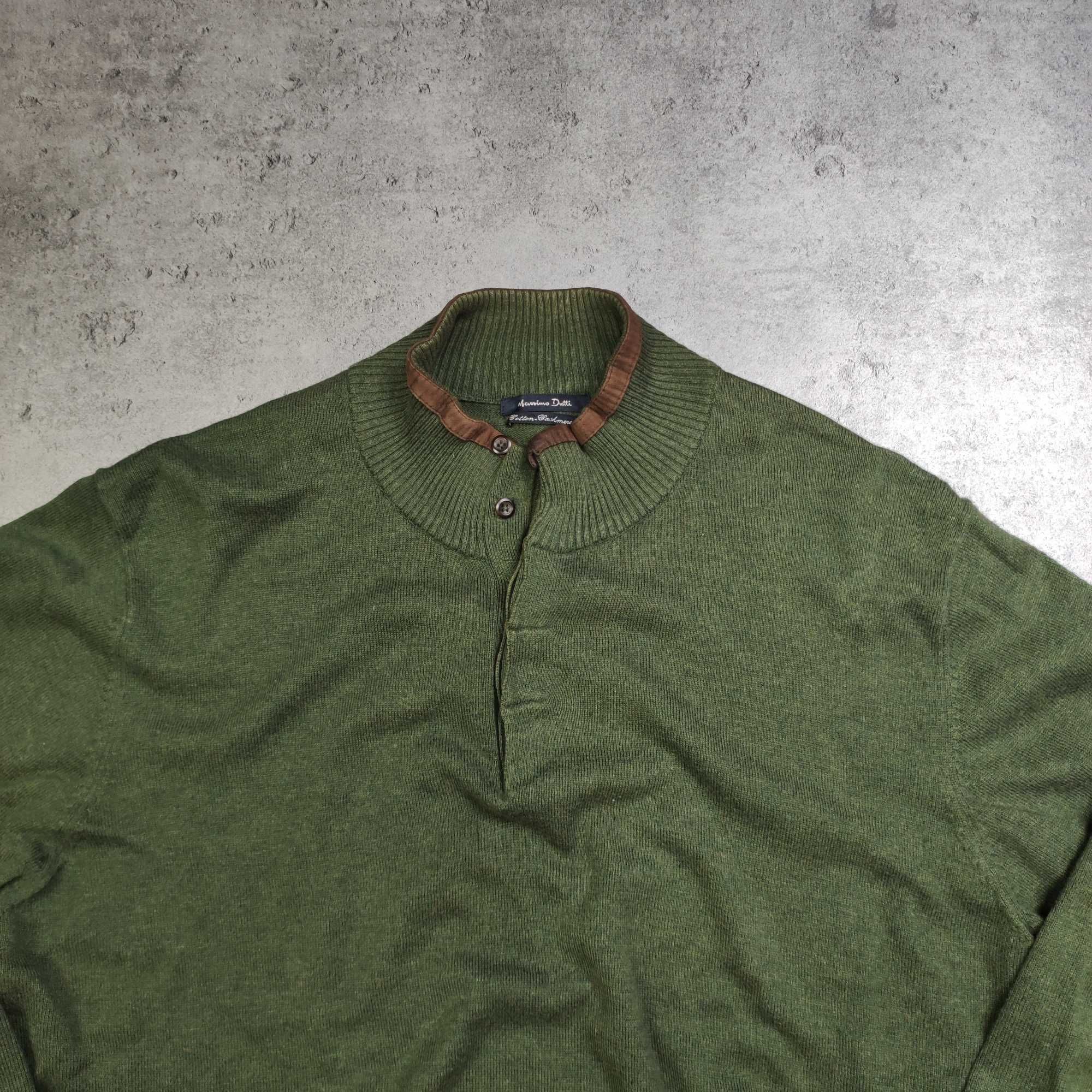 MĘSKI PREMIUM Sweter Stójka Bawełna Oliwkowy Massimo Dutti Kaszmir